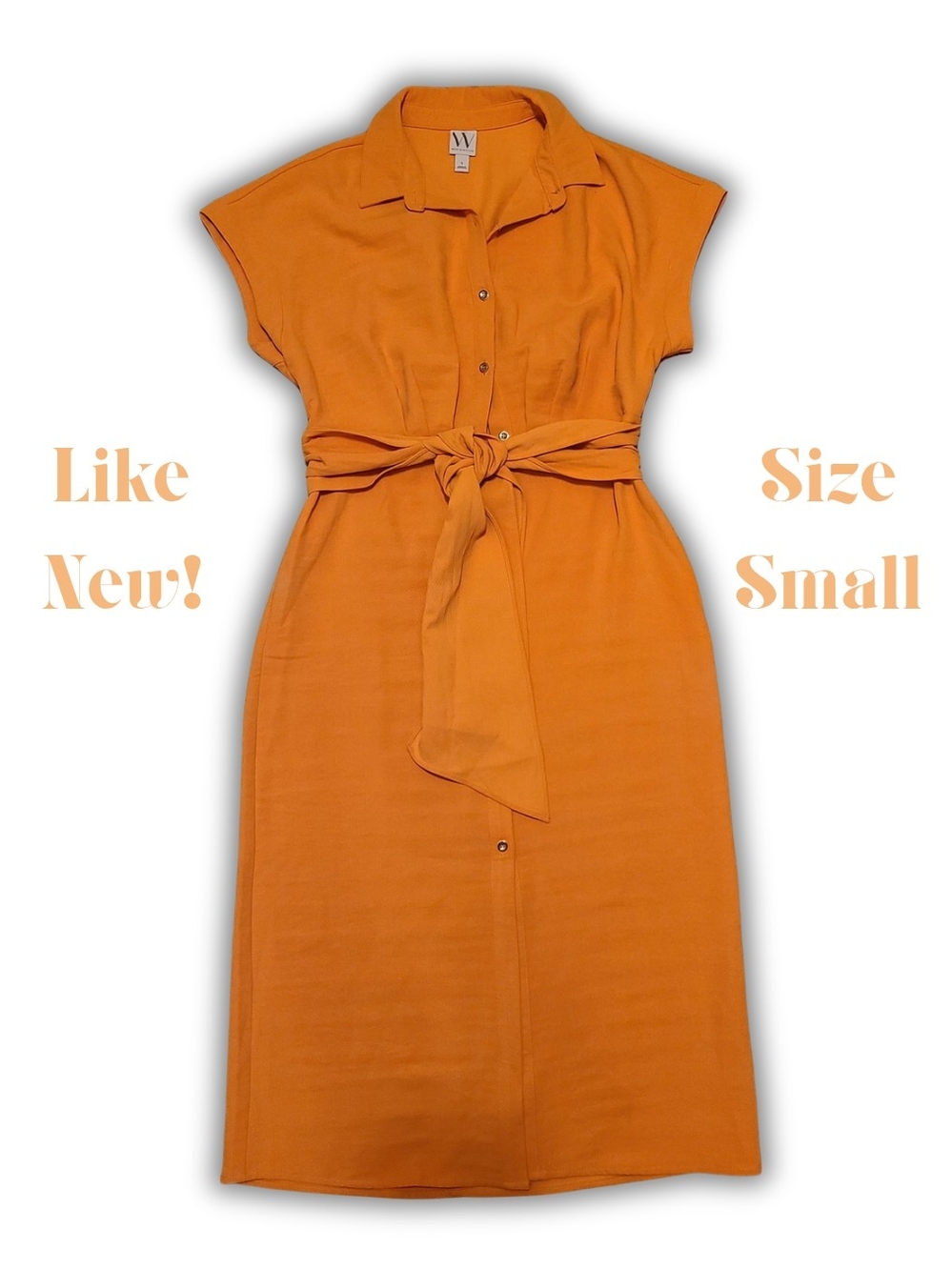 Peach Shirt Dress with Waist Tie - Size S